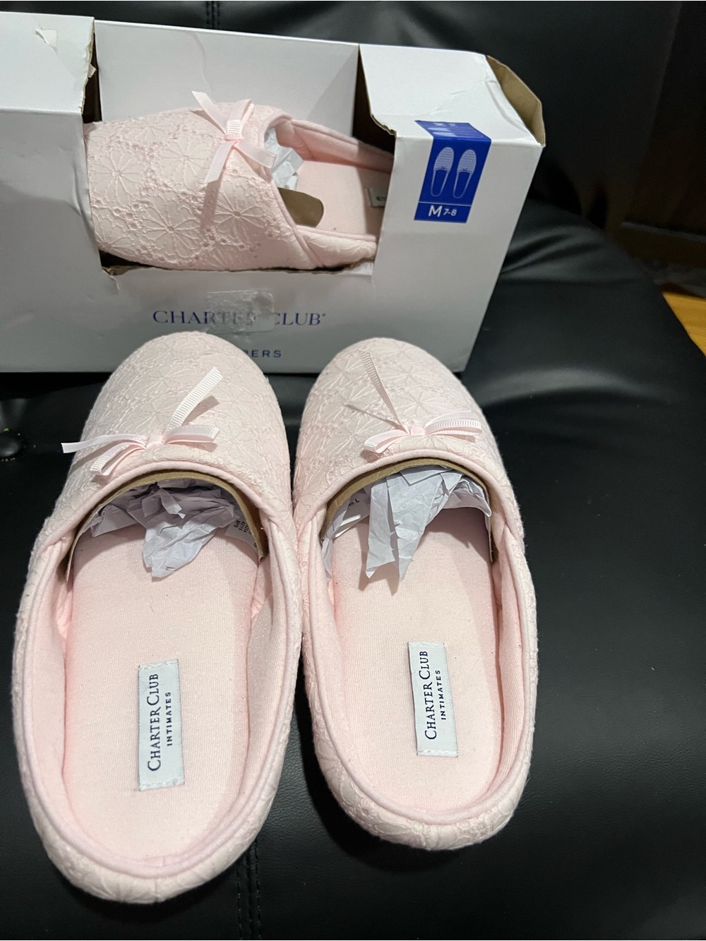 Charter Club Light Pink Lace Ballet Slippers with Bow Detail